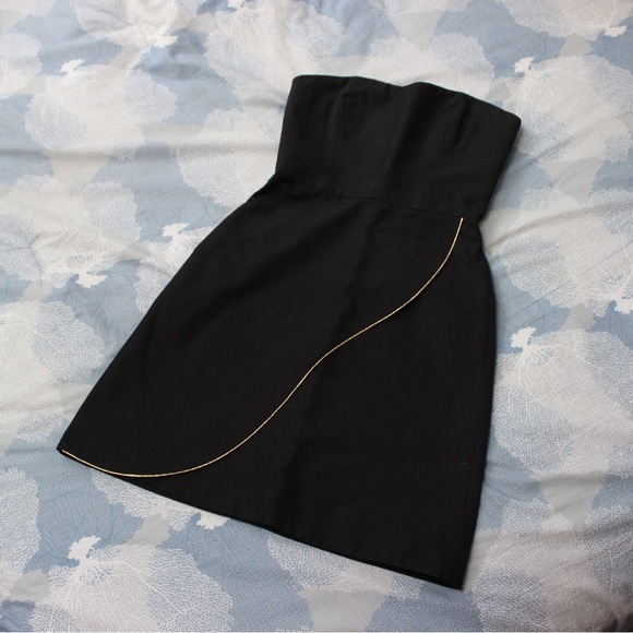 LAST CHANCE Yves Saint Laurent Black Strapless Dress w Metallic Gold Trim - Picture 2 of 10